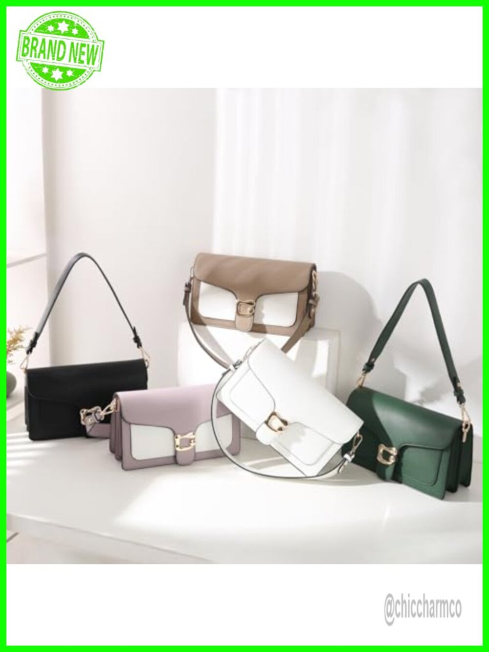 Vegan Leather Crossbody Bag with 2 Detachable Straps Small Shoulder Purse - Picture 2 of 6